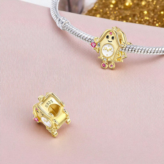 Charm horloge dorée sur bracelet en argent 925