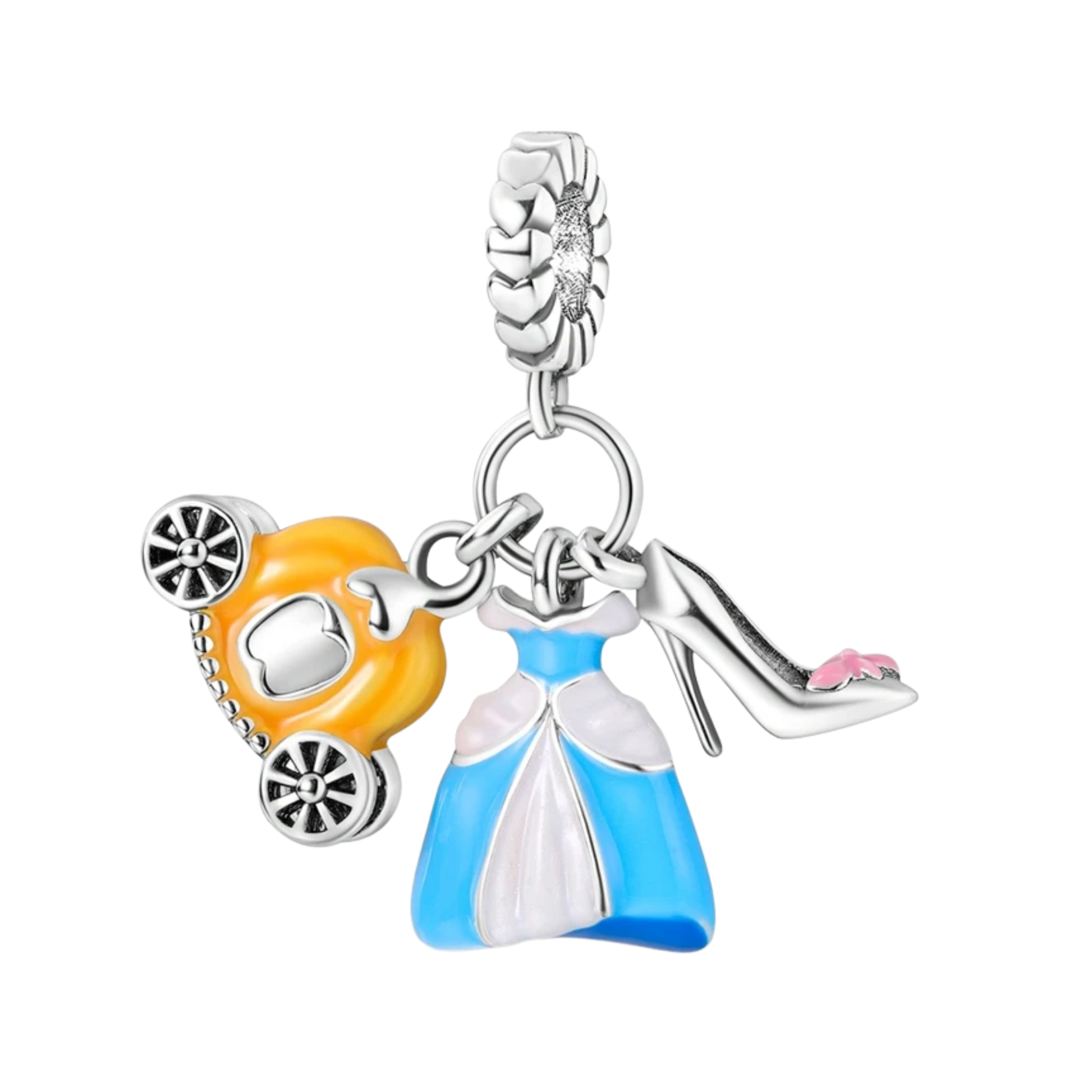 Charm cendrillon, carrosse, chaussure et robe bleu
