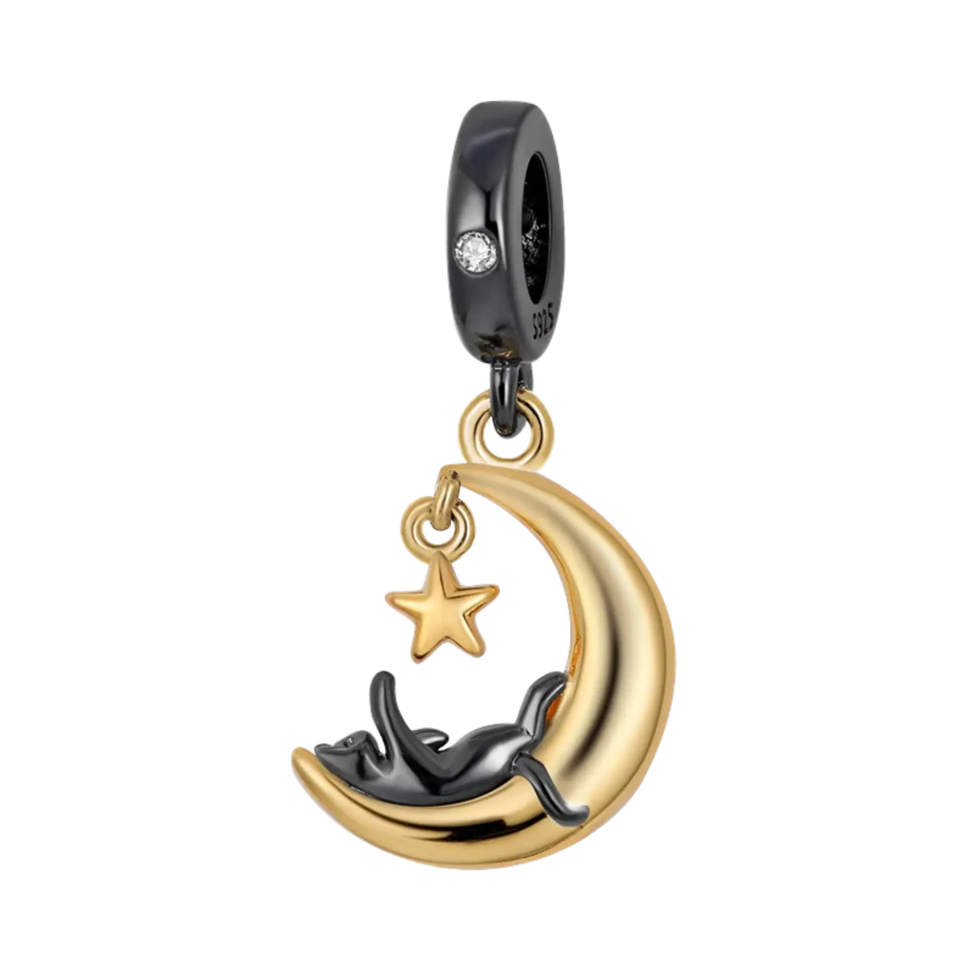 Charm Chat noir sur une lune doree