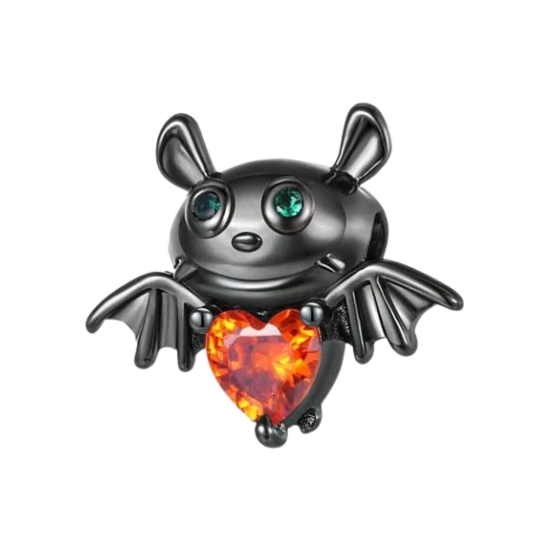 Charm Chauve souris noire coeur orange