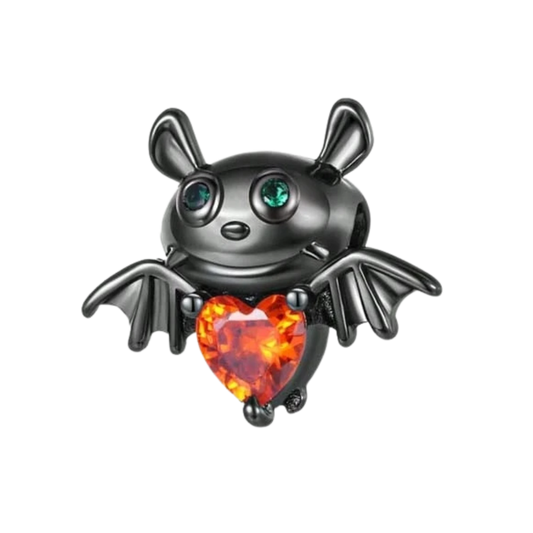Charm Chauve souris noire coeur orange