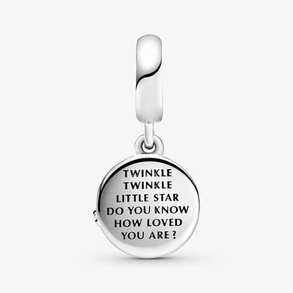Charm de dos, medaille avec message, cigogne