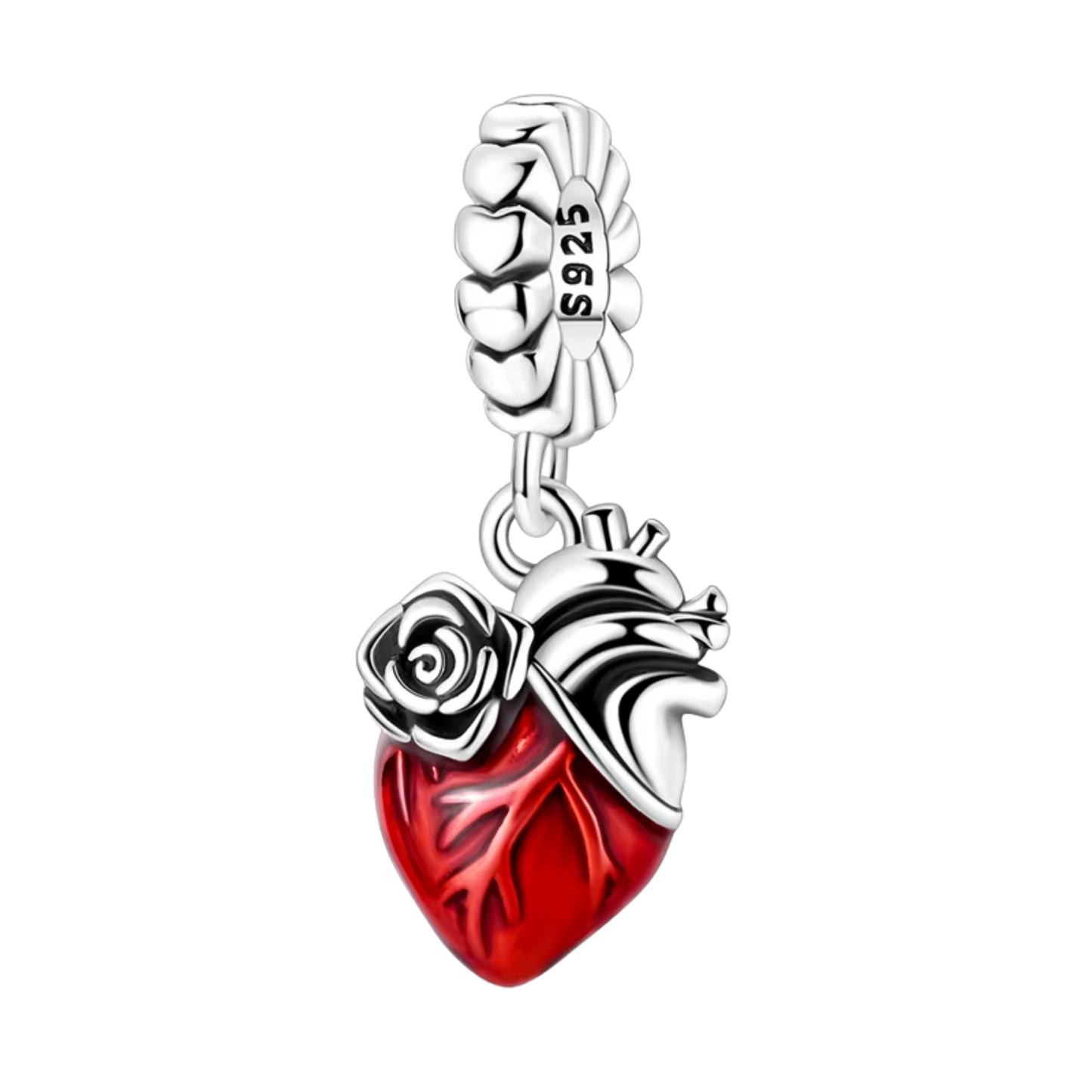 Charm Coeur rouge avec rose