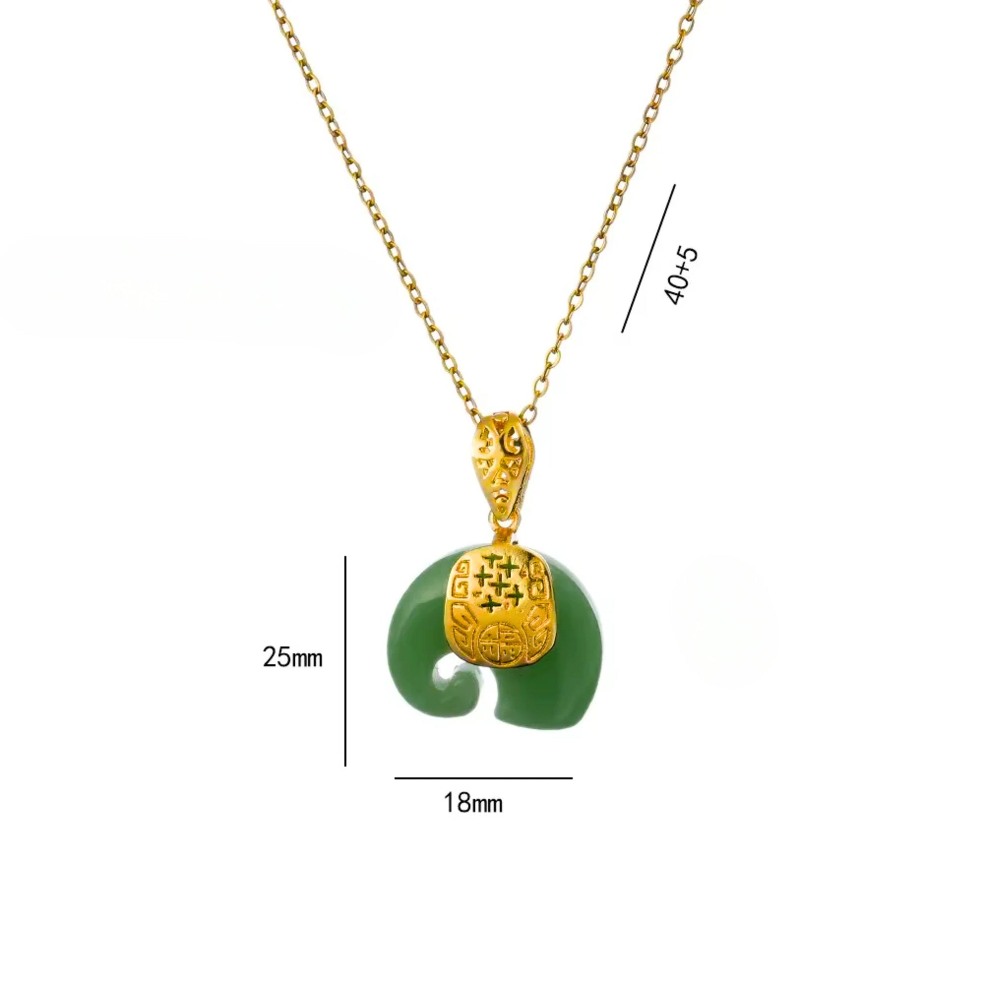 Collier élephant vert pierre jade taille