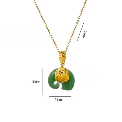 Collier élephant vert pierre jade taille