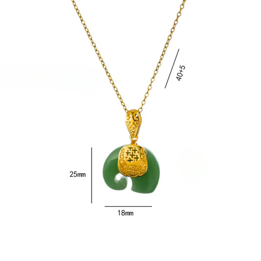 Collier élephant vert pierre jade taille