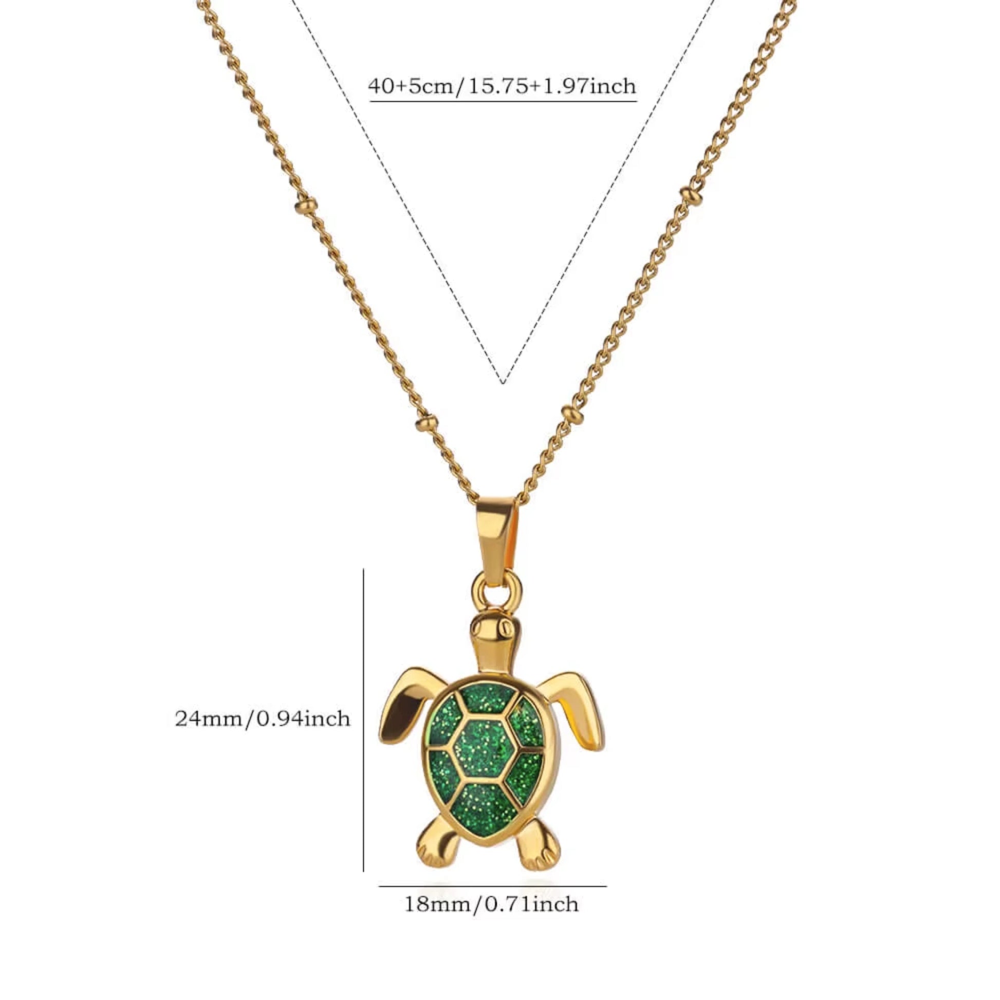 Collier tortue verte avec taille